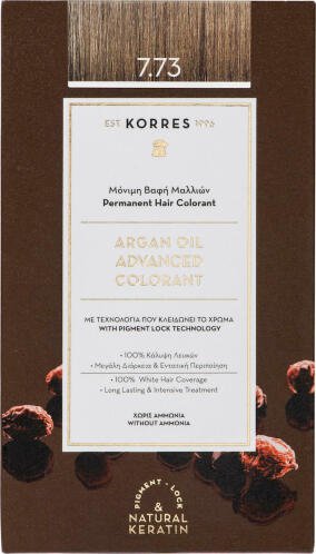 Korres Argan Oil Advanced Colorant 7.73 Βαφή Μαλλιών Χρυσή Μόκα 1 τεμάχιο