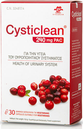 Vita Green Cysticlean 240mg PAC Vegan Συμπλήρωμα Διατροφής με Cranberry για το Ουροποιητικό Σύστημα 30 κάψουλες