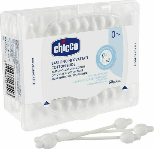 Chicco Βρεφικές Μπατονέτες Βιοδιασπώμενες Ασφαλείας 60τμχ