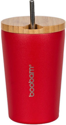 Boobam Cup Ποτήρι Θερμός με Καλαμάκι Κόκκινο 350ml