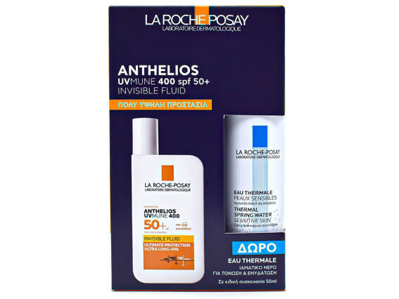 La Roche Posay Anthelios Uvmune 400 Invisible Fluid SPF50+ Αντηλιακό με Λεπτόρρευστη Υφή & Άρωμα 50 ml + Δώρο Eau Thermale 50 ml