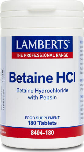 Lamberts Betaine HCL 324mg Pepsin για την Καλή Λειτουργία του Πεπτικού 180Tabs