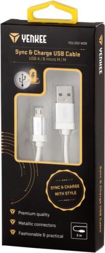 Yenkee Καλώδιο Data USB to Micro USB 2m Λευκό YCU 202 WSR