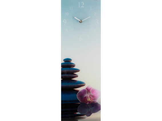 Γυάλινο Ρολόι Τοίχου με διαστάσεις 20x60 εκατοστά με αριθμούς, με θέμα ροζ λουλούδι, Kai