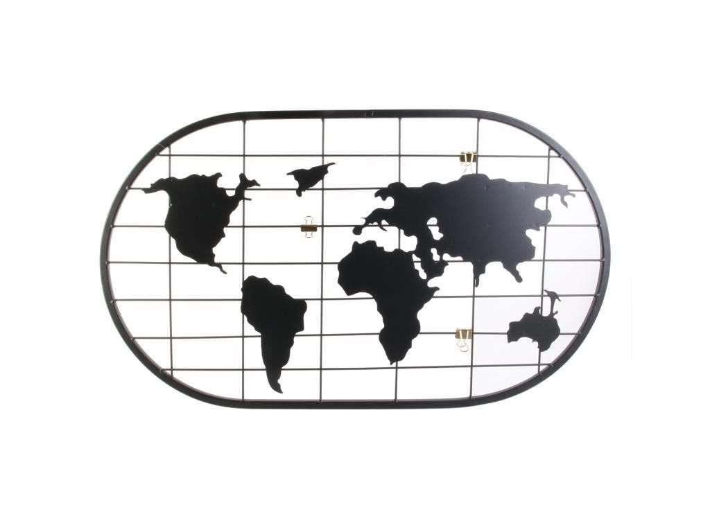 Επιτοίχιος Μεταλλικός Χάρτης σε Μαύρο χρώμα, 60x35 cm, World map