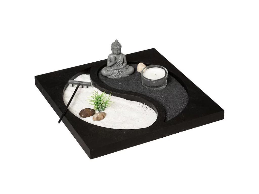 Επιτραπέζιο Διακοσμητικό με κερί και φιγούρα Βούδα, 23.5x23.5x2 cm, Zen garden yin yang