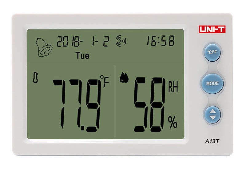 UNI-T Θερμόμετρο & Υγρασιόμετρο με Λειτουργία Ρολογιού & Ξυπνητήρι A13T
