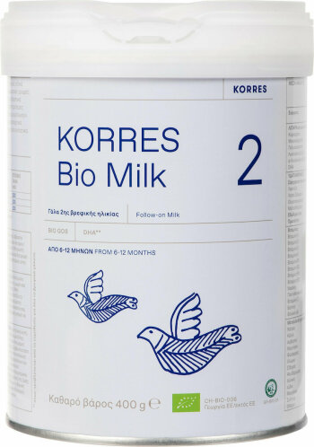 Korres Bio Milk 2 Βιολογικό Αγελαδινό Γάλα σε Σκόνη Για Βρέφη Από 6 Έως 12 μηνών 400gr